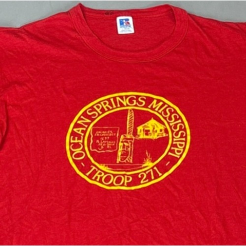 Vintage 80s Boy Scouts Mississippi Troop 271 Large T-Shirt Red BSA